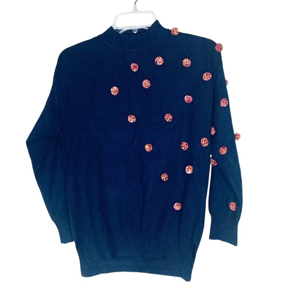 ZARA Girls Navy Pom Pom Knit Sweater Size 8 | Cozy Mock Neck Knit